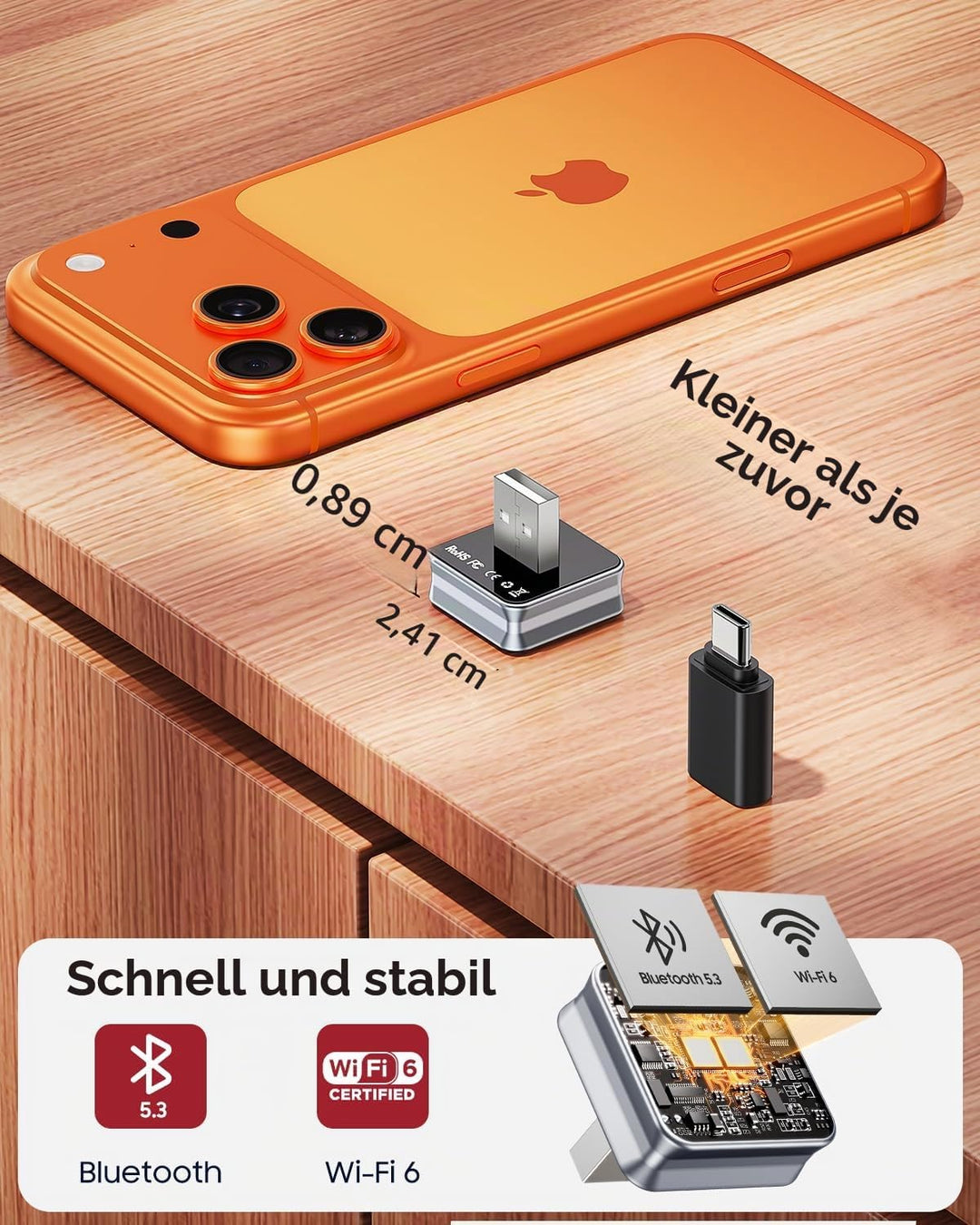 CarPlay Wireless Adapter, 2026 Upgrade entwickelt für CarPlay &amp; Android Auto, Plug &amp; Play, OTA-Updat