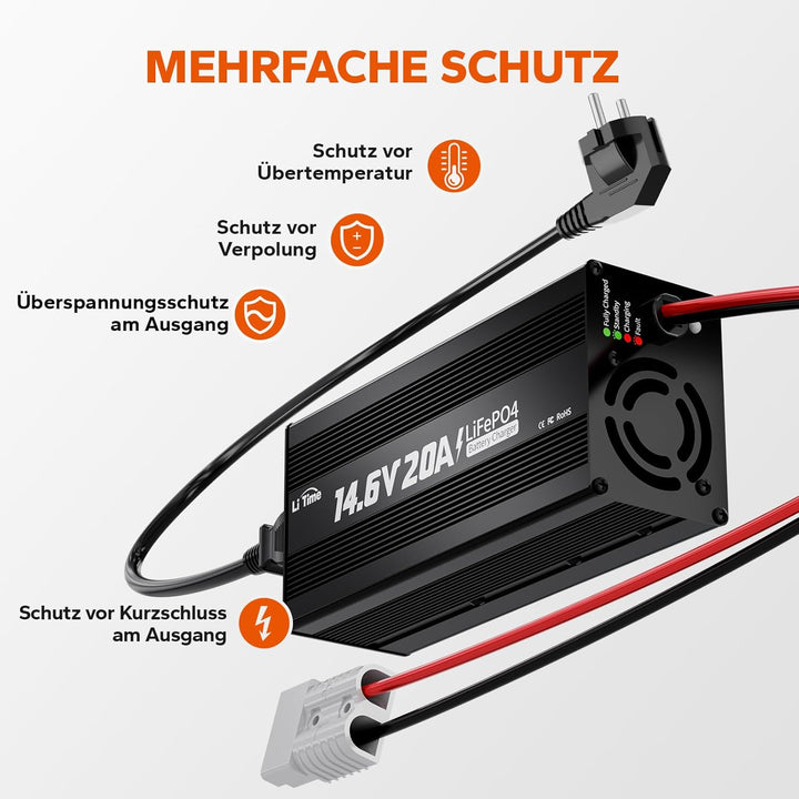 LiTime 14.6V 20A Lithium Batterieladegerät 12V LiFePO4 Batterieladegerät AC-DC Smart Charger mit And