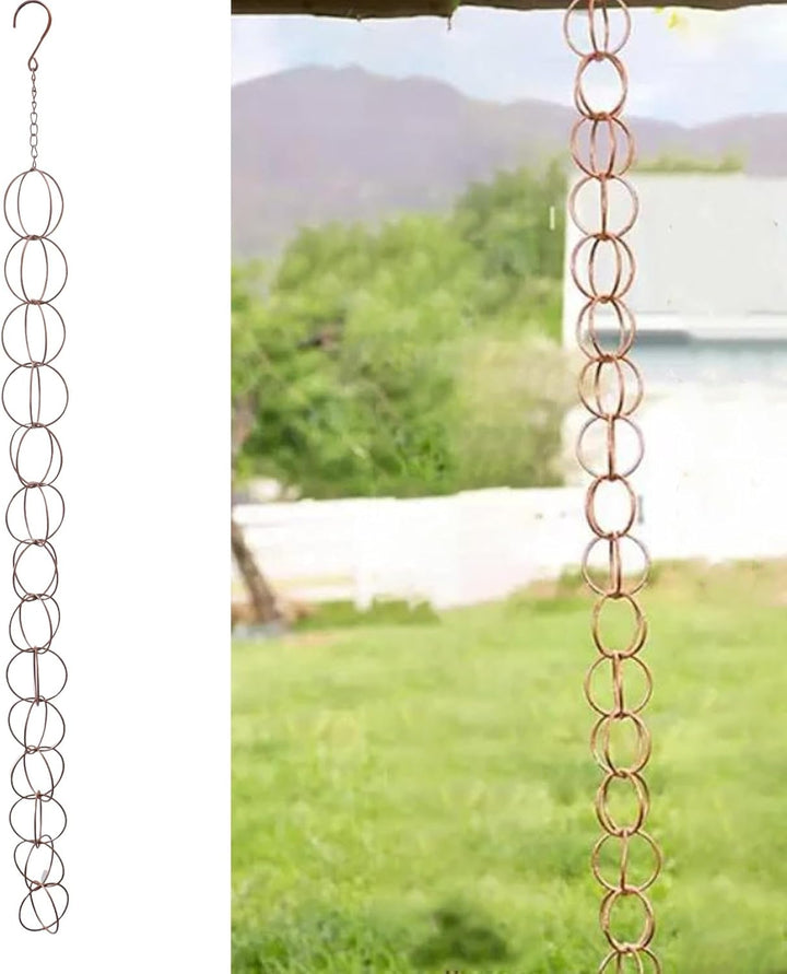 Metall-Regenkette mit Haken, Elegante Stabile Kreis-Windspiel-Hänge-Regenkette für Zuhause, Balkon,