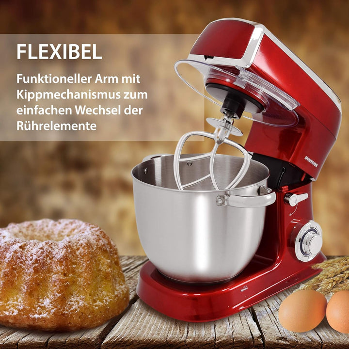 Syntrox Germany Küchenmaschine Knetmaschine Mixer 1500 Watt mit Fleischwolf, Edelstahl-Behälter 7,5