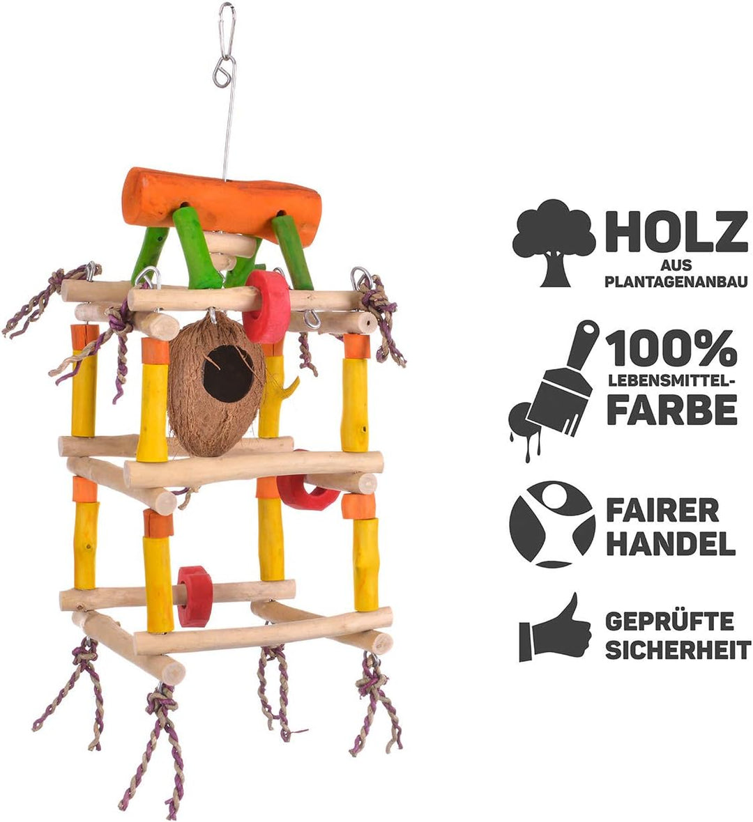 Java | Vogelspielzeug Tower - als Hängefreisitz für Nymphensittiche & Mohrenkopfpapageien
