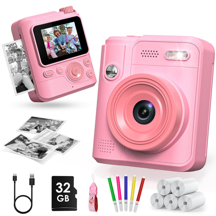 Gofunly Sofortbildkamera Kinder, 1080P HD Kinderkamera Sofortbildkamera mit 32GB Karte & DruckerPapi