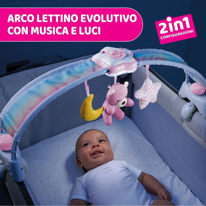 Chicco Regenbogen-Spielbogen für Kinderbett, 2in1 Evolutionskompatibel Next2Me, Babywanne mit Regenb