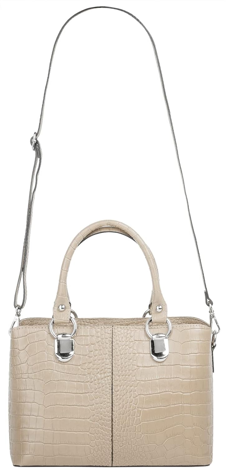 Cluty Umhängetasche echt Leder Damen | Made in Italy, Kroko-Optik Handtasche, Damen Schultertasche,