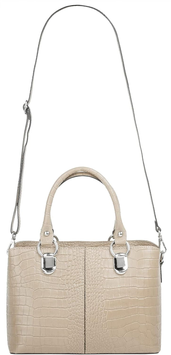 Cluty Umhängetasche echt Leder Damen | Made in Italy, Kroko-Optik Handtasche, Damen Schultertasche,