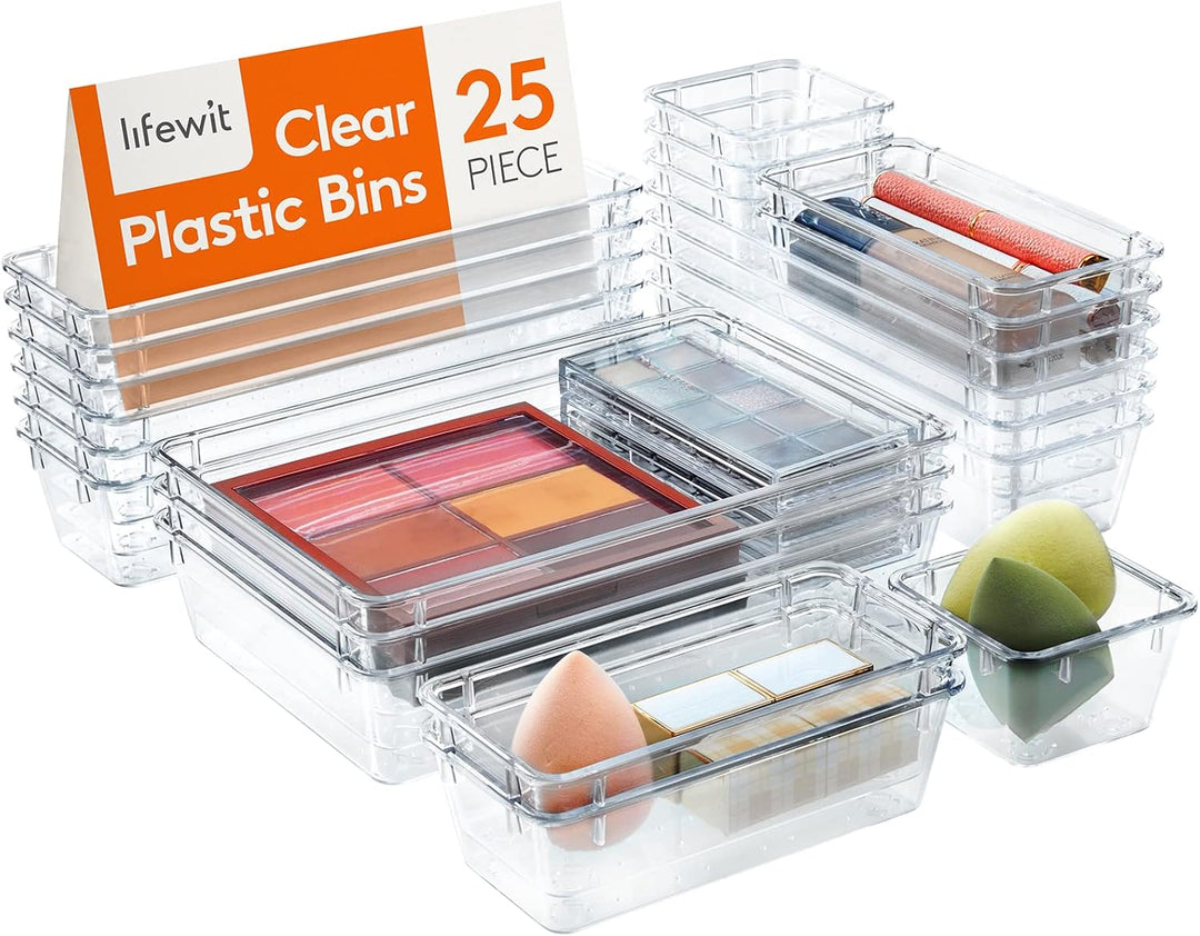 Lifewit 25 Stücke Schubladen Organizer aus klarem Kunststoff, Schreibtisch Schubladenteiler, Tablett