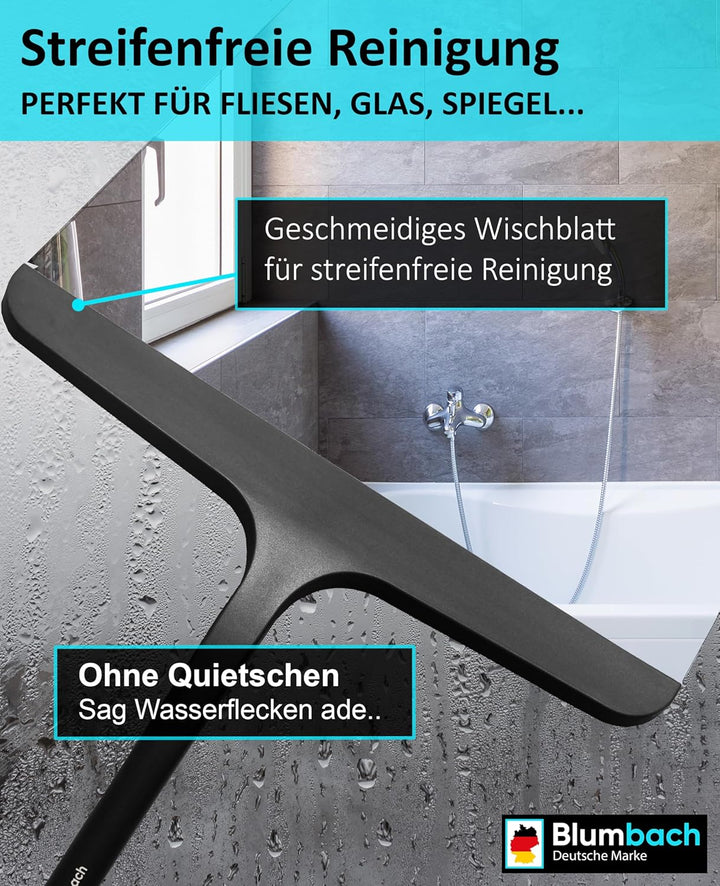 Duschabzieher schwarz, BLUMBACH® Abzieher Dusche mit Halterung 28 cm breit, Fensterabzieher Silikon