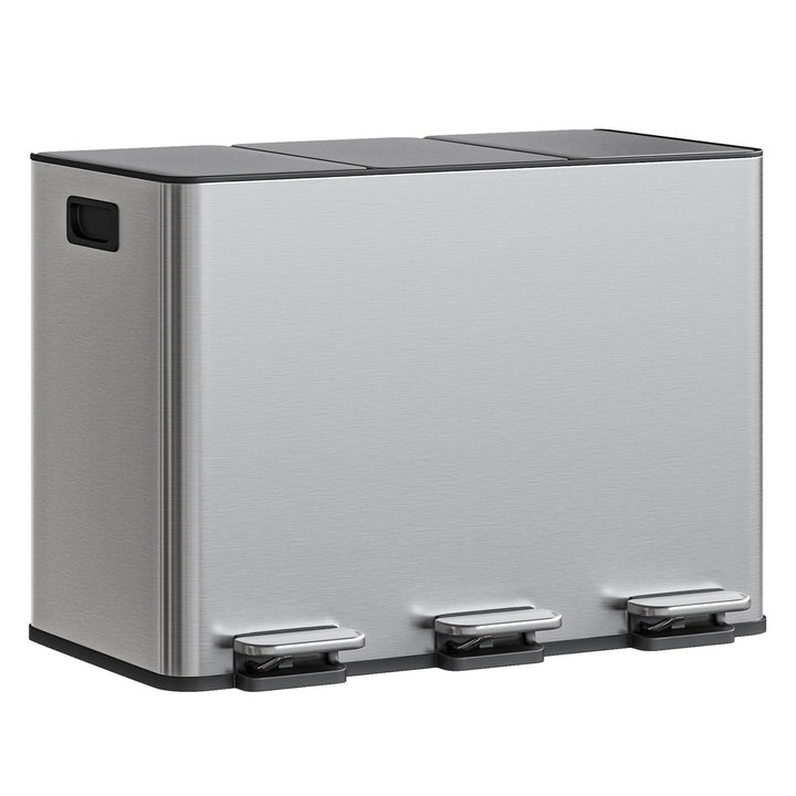 Mülleimer Küche 3 x 15 L aus Edelstahl, 3 Fächer Treteimer mit Softclose-Deckel, Abfalleimer mit Rut