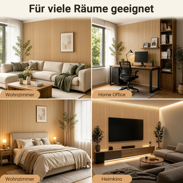 Fiqops Akustikpaneele Holz 120x60 cm, 4er Set, Eiche/Beige | 21 mm starke Akustikpaneele Holz mit MD