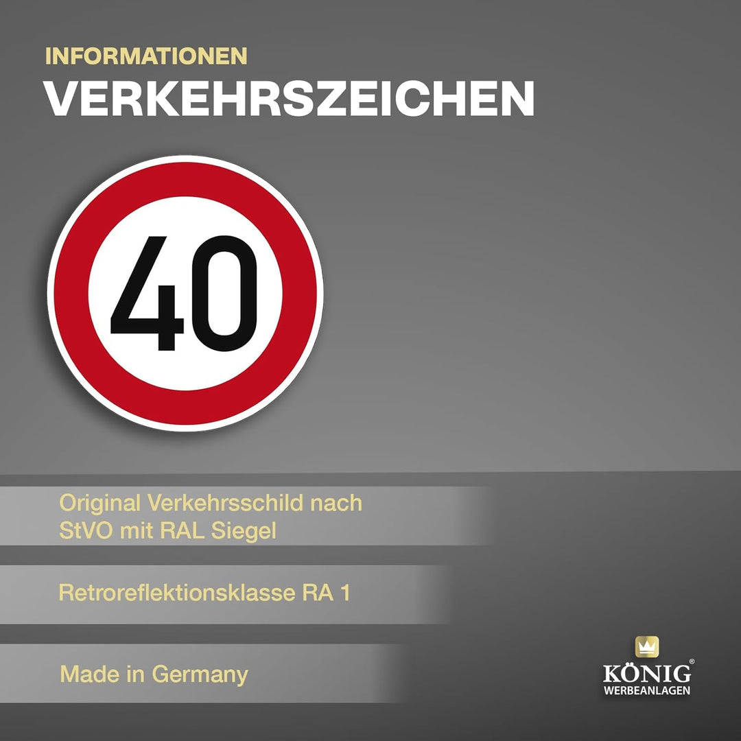 Verkehrszeichen Zulässige Höchstgeschwindigkeit 40 Nr. 274-40 | Ø 420mm, Alu 2mm, RA1 | Original Ver