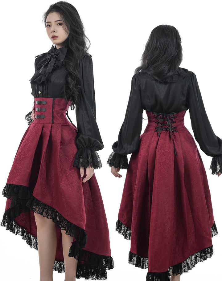 CR ROLECOS Renaissance Rock Langer Rock Rüschensaum viktorianischen Stils A-Linie Mittelalter Tracht