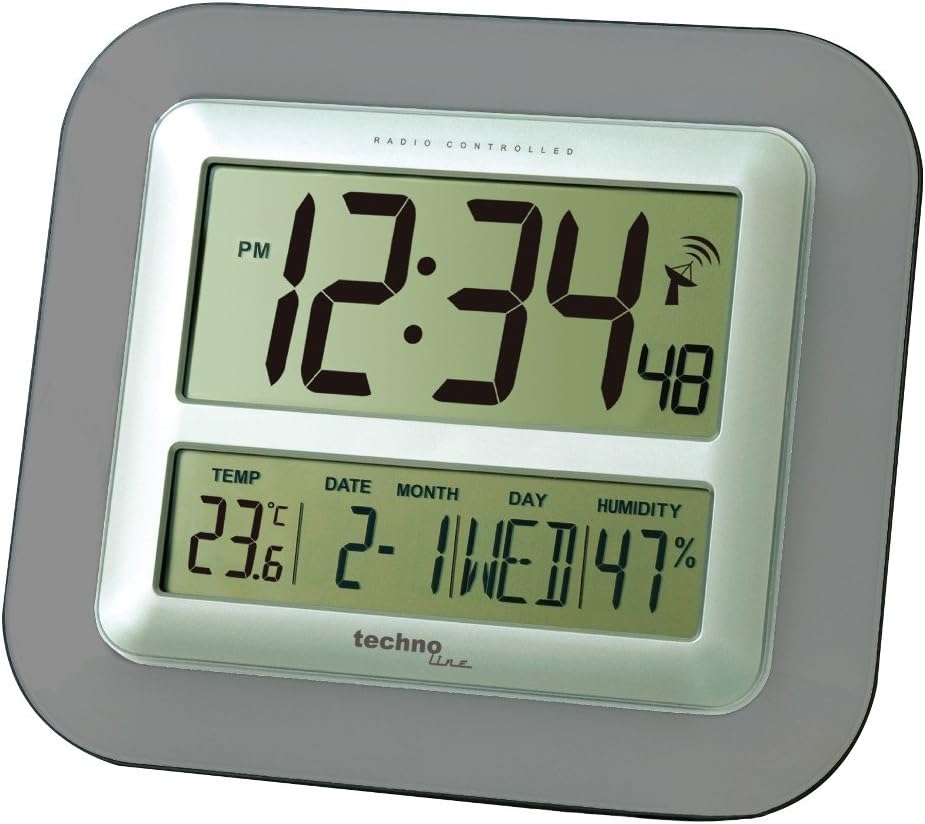 Technoline Jumbo-Funk-Wanduhr WS 8006 Kalender Temperaturanzeige (anthrazit)