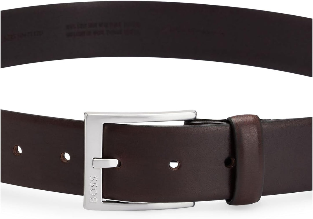 BOSS Herren Erron Sz35 Gürtel aus italienischem Leder mit silberfarbener Schliesse 80 Dark Brown203,