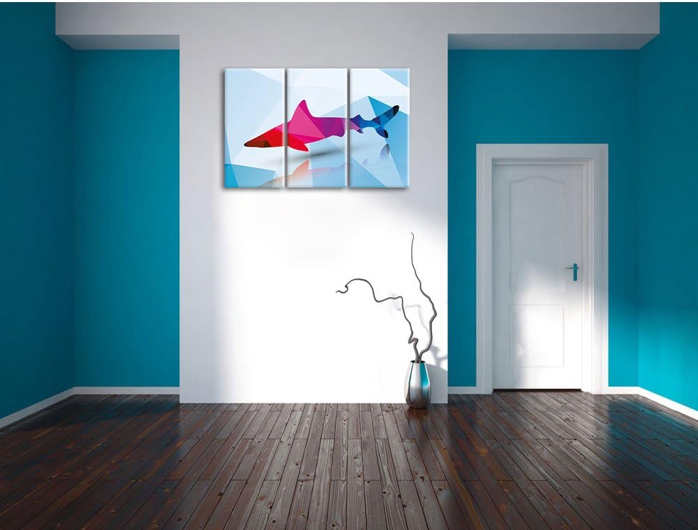 Pixxprint gefährlicher Vector Hai als Leinwandbild | Grösse: 3 Teilig (120x80) | Wandbild| Kunstdruc