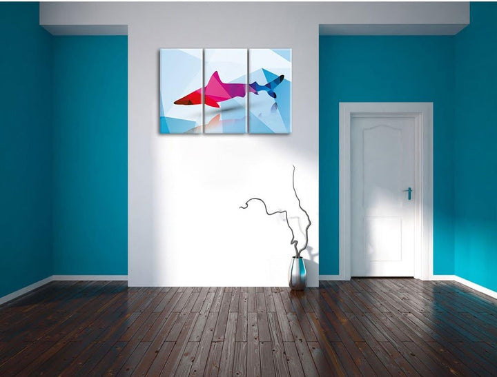 Pixxprint gefährlicher Vector Hai als Leinwandbild | Grösse: 3 Teilig (120x80) | Wandbild| Kunstdruc