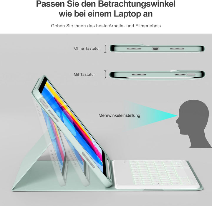 ZOPSGYU Hülle mit Tastatur für iPad A16 11/10 Generation 2025/2022, 11/10,9 Zoll, Farben Beleuchtete