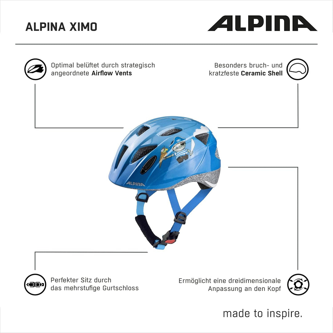 ALPINA XIMO - Leichter, Sicherer & Bruchfester Fahrradhelm Mit Optionalen LED-Licht Für Kinder pirat