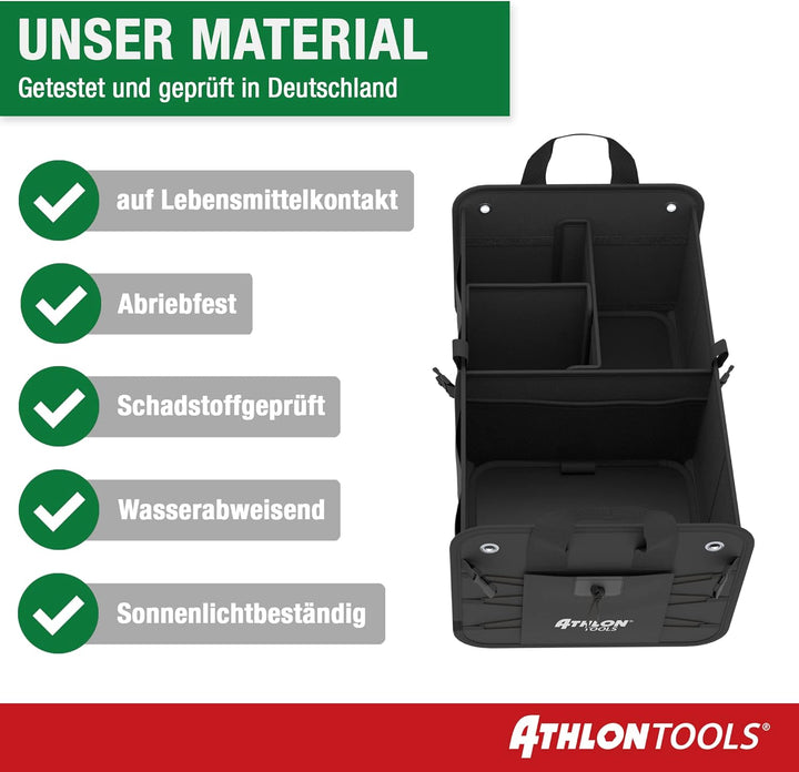 ATHLON TOOLS Premium Kofferraumtasche mit Deckel - 60 Liter XXL Kofferraum-Organizer - Extra stabile