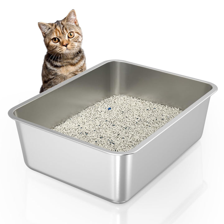 WENBOKMIN Edelstahl-Katzenklo, 15 cm grosse Katzentoilette für Katzen und Kaninchen, Metall-Katzenkl