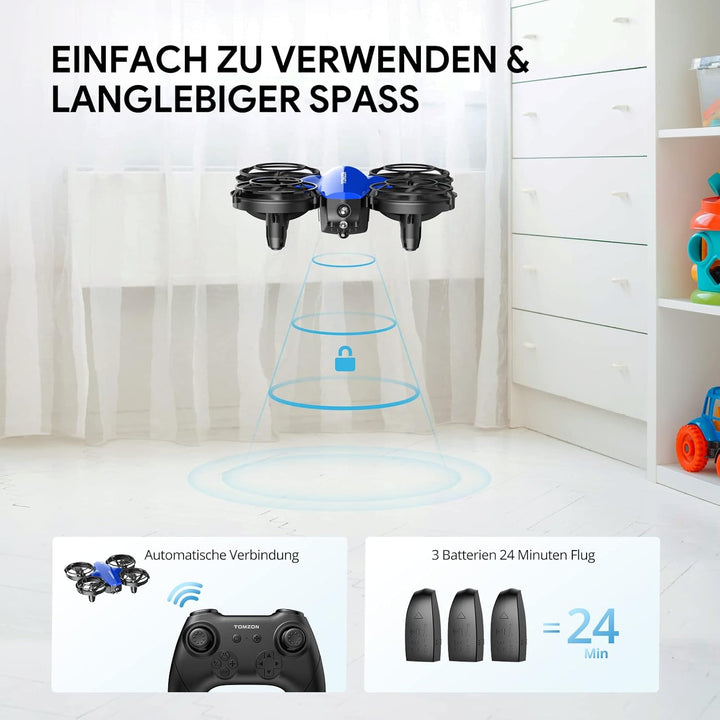 Tomzon mini Drohne für Kinder Anfänger, Flugzeug ferngesteuert mit Kampfmodus, RC Quadrocopter 24min