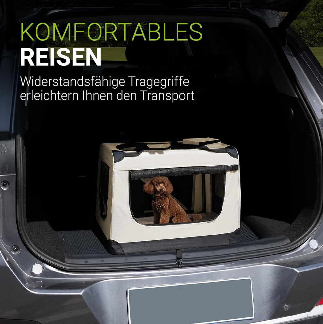 Juskys Hundetransportbox Lassie M faltbar & tragbar 42x60x44 cm mit Decke, Tasche & Griffen - Faltba
