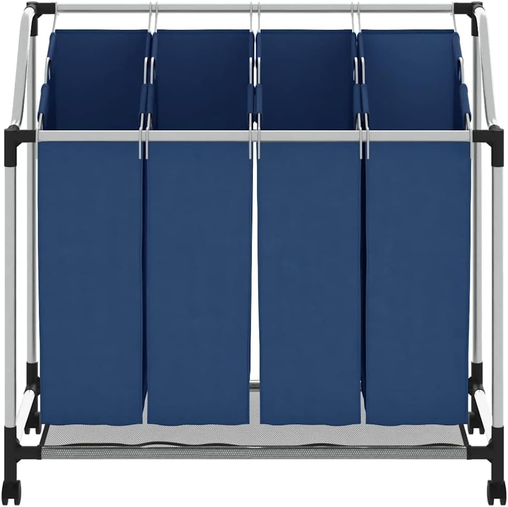vidaXL Wäschesortierer mit 4 Taschen Rollen Wäschesammler Wäschekorb Wäschebox Wäschewagen Wäscheton