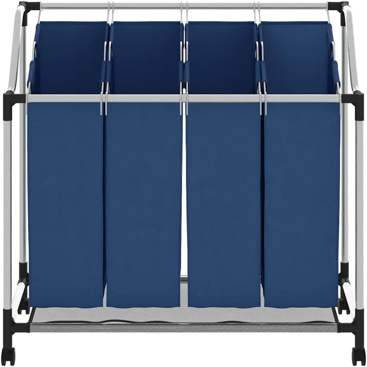 vidaXL Wäschesortierer mit 4 Taschen Rollen Wäschesammler Wäschekorb Wäschebox Wäschewagen Wäscheton