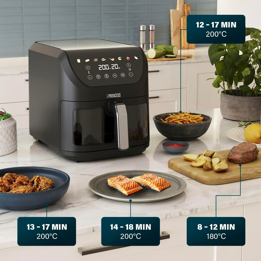 Princess SlimFry Airfryer, 8L Fassungsvermögen, 2000W, 8 Programme, Digitales Touchscreen, Einstellb