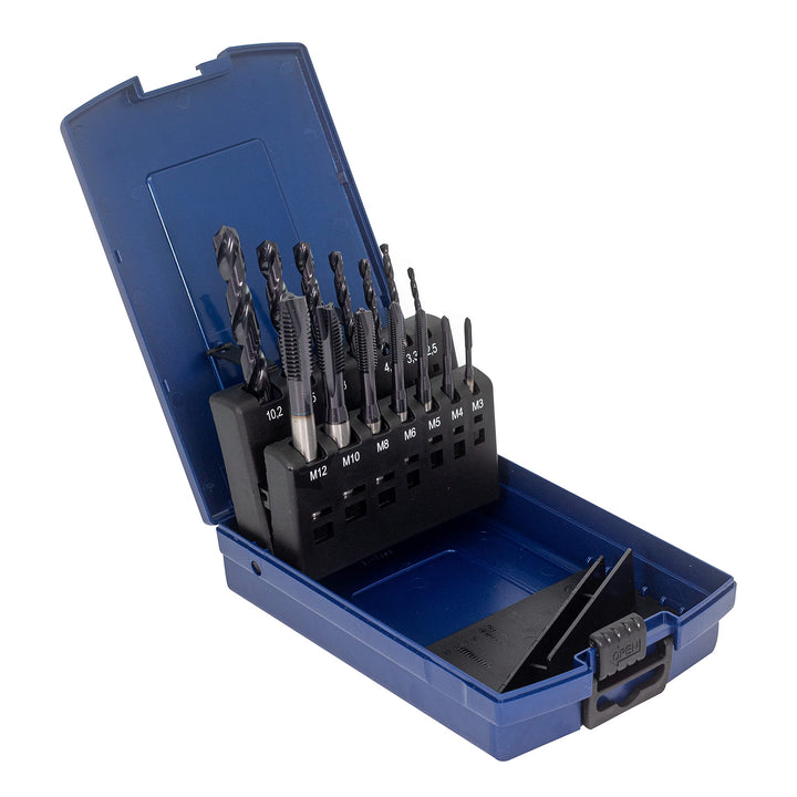 WSH-TOOLS Maschinengewindebohrer Set Durchgangsloch M3, M4, M5, M6, M8, M10, M12 HSSE-Co5 Kunststoff