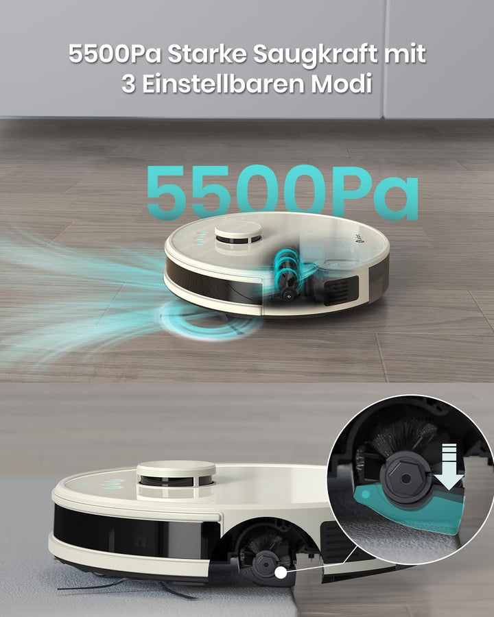 LEFANT Staubsauger Roboter, No-Go-Zonen, Saug und Wischroboter 5500 Pa Mehrstufiges Mapping, Laser N
