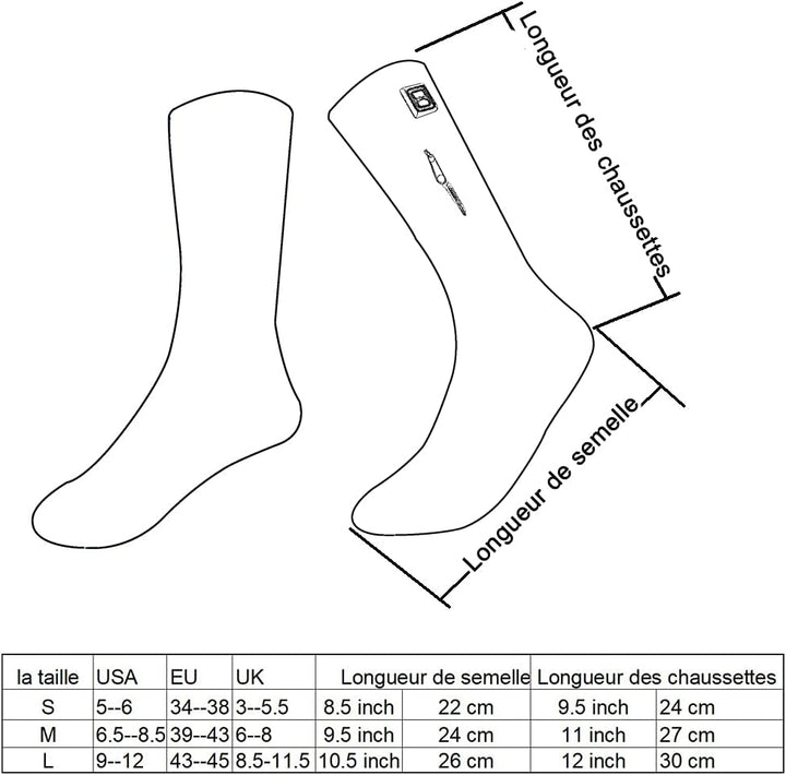 LPCRILLY Beheizte Socken, beheizte Füsse, waschbar, elektrisch, einstellbare Temperatur, für Outdoor