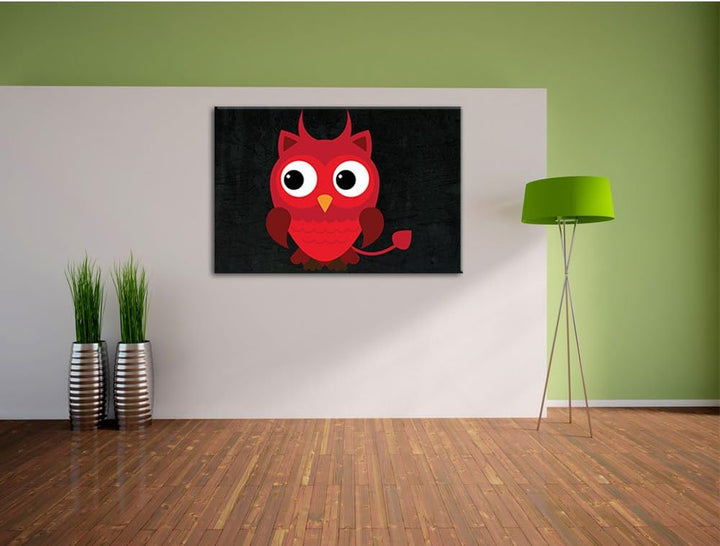 Teufel Eule schwarz, Format: 100x70 auf Leinwand, XXL riesige Bilder fertig gerahmt mit Keilrahmen,