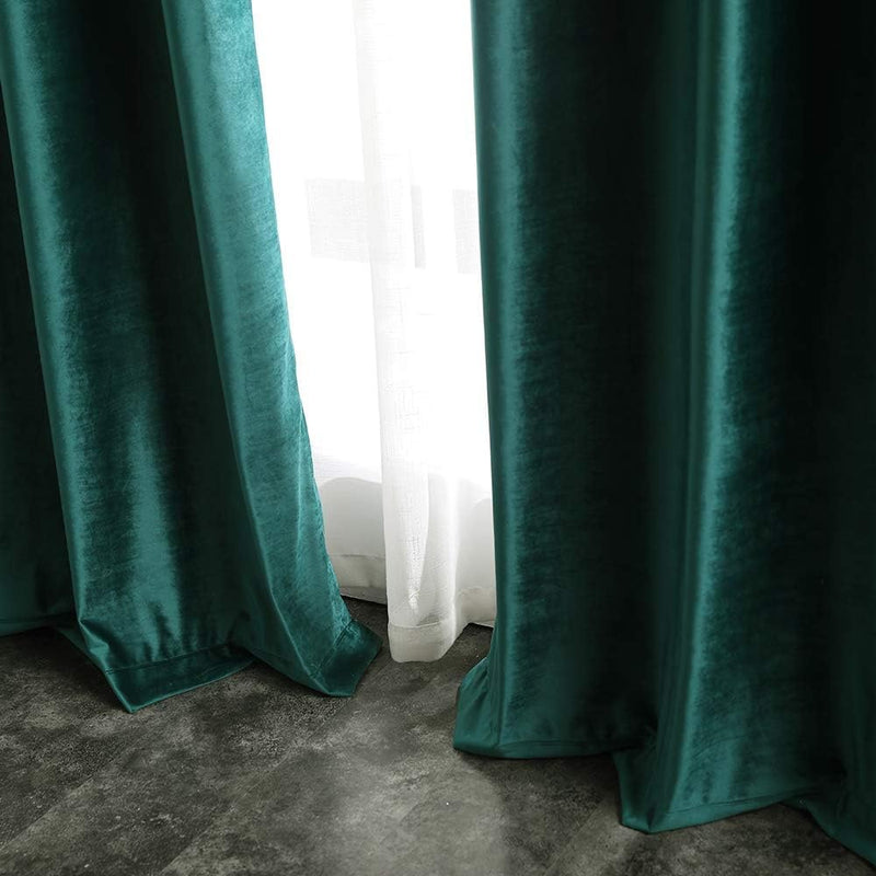 MIULEE Samt Vorhänge 2er Set, Luxuriöse Samtvorhang Grün für Deko Schlafzimmer Wohnzimmer, Samt Gard