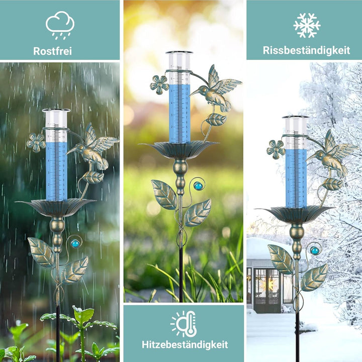pearlstar Kolibri Regenmesser für Garten, Niederschlagsmesser Garten mit Glaszylinder, Regenmesser F