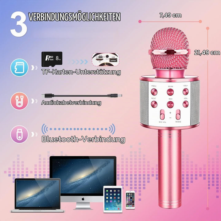 GeschenPark Mikrofon Kinder, Bluetooth Karaoke Mikrofon Geschenk Mädchen 3-12 Jahre Spielzeug Mädche