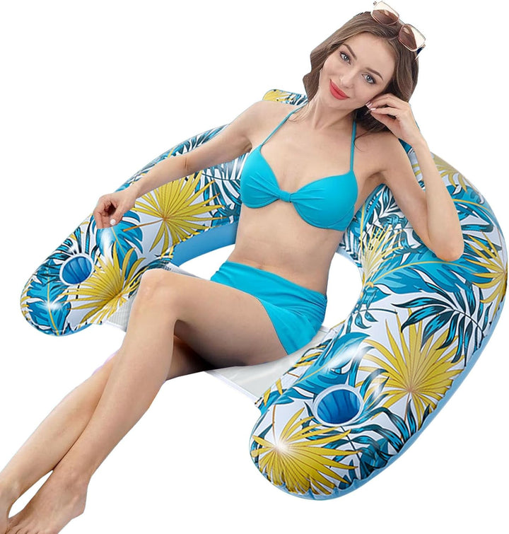 Palm Leaf Pool Float,Schwimmstuhl für Erwachsene - Schwimmbad-Wasserstuhl mit Getränkehalter,Schwimm