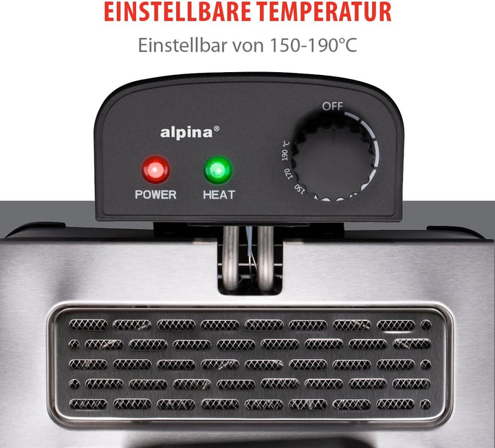 alpina Friteuse 5 Liter - Friteuse mit Fett - Friteuse Öl 200W - Zwei Frittierkörbe - Einstellbare T
