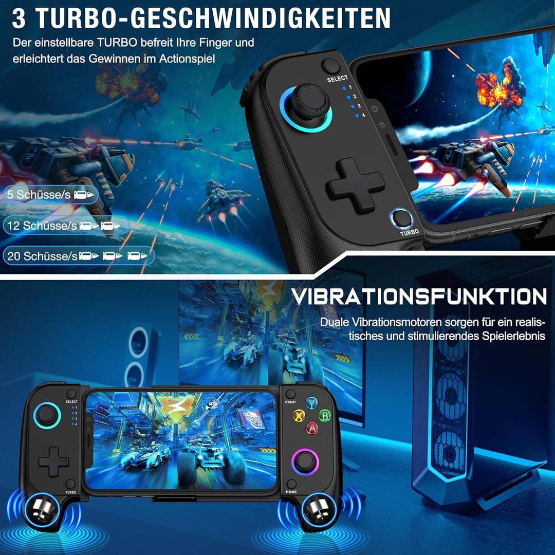 HASACOOL Handy Controller für iPhone, Smartphone Controller für Android mit Hall Effect Joystick, Bl