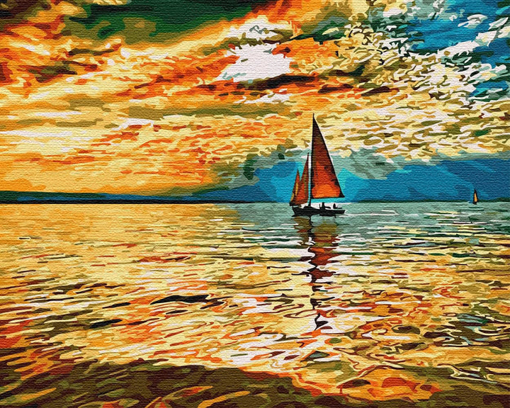 Artnapi Malen nach Zahlen Erwachsene mit Rahmen | DIY Handgemalt | Himmel im Feuer Sonne | Kit für A