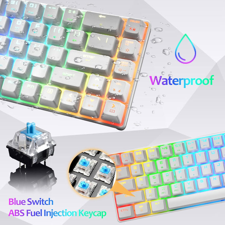 60% mechanische Gaming-Tastatur, Blauer Schalter, Mini-68 Tasten, kabelgebunden, Typ C, 18 Hintergru
