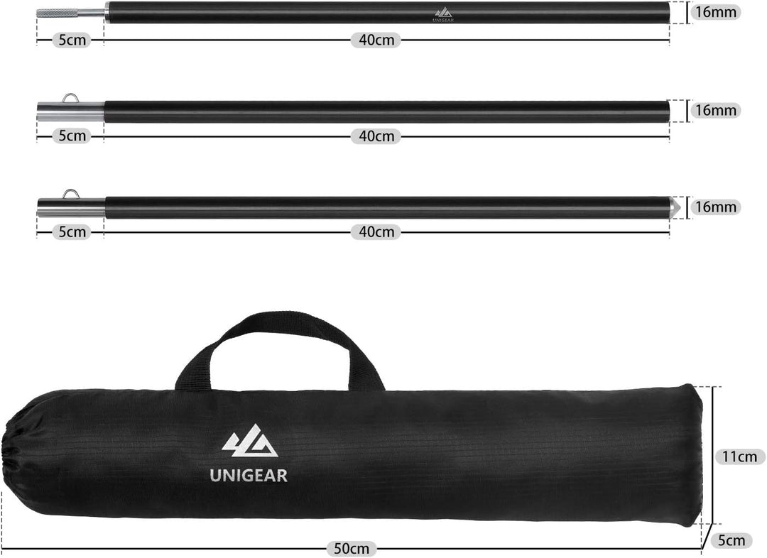 Unigear Zeltstange teleskop 2er Set, Alu Aufstellstange für Tarp, Zelt, Sonnensegel, Camping, verste