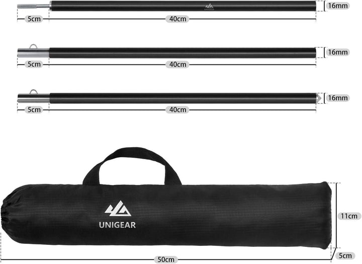 Unigear Zeltstange teleskop 2er Set, Alu Aufstellstange für Tarp, Zelt, Sonnensegel, Camping, verste