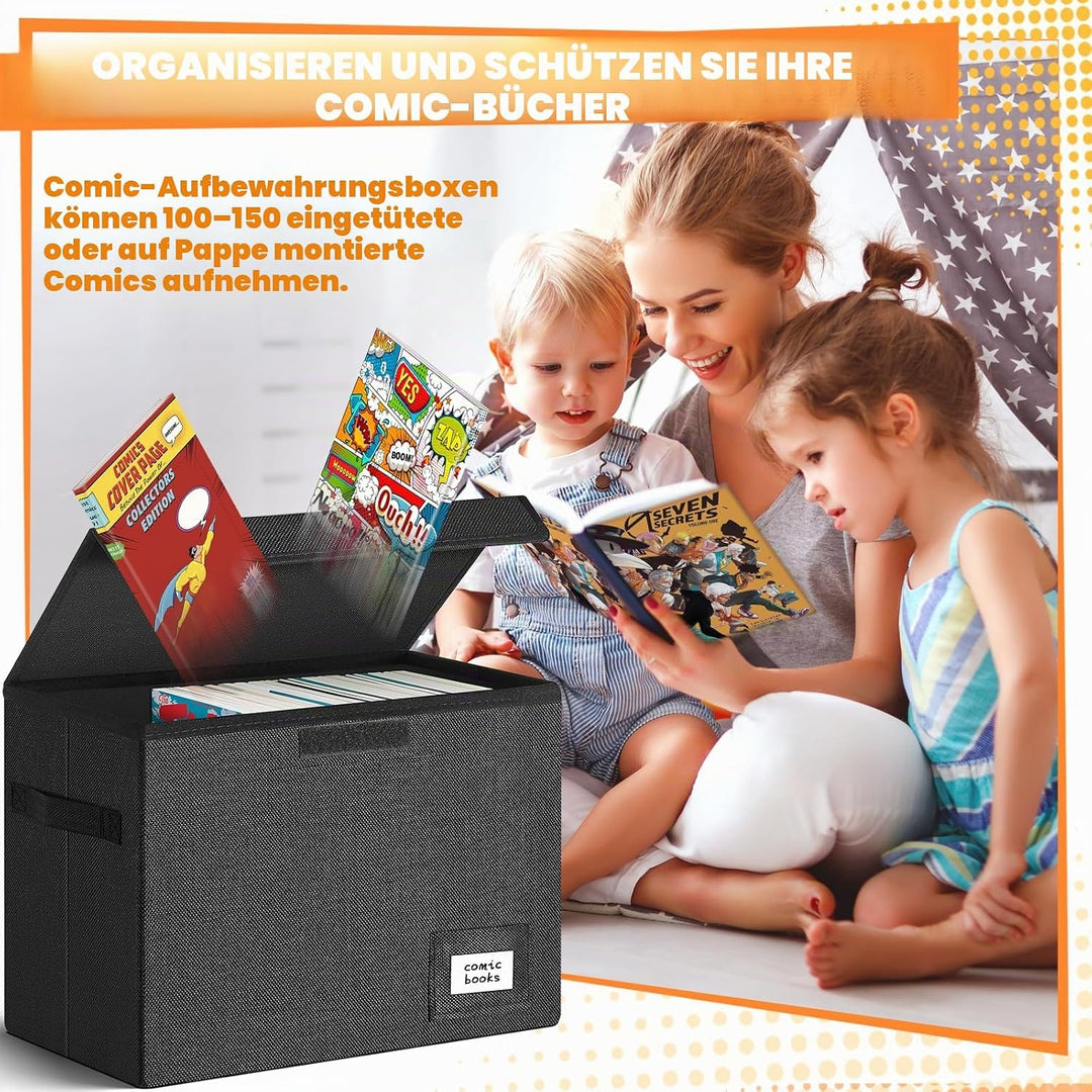 Leffis Comic-Buch-Aufbewahrungsbox, Comic-Buch-Box, 39,4 x 19,1 x 28,7 cm, zusammenklappbar, kurze C