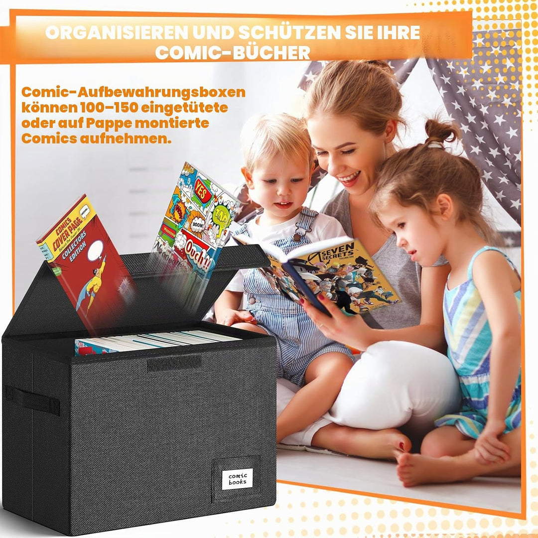 Leffis Comic-Buch-Aufbewahrungsbox, Comic-Buch-Box, 39,4 x 19,1 x 28,7 cm, zusammenklappbar, kurze C