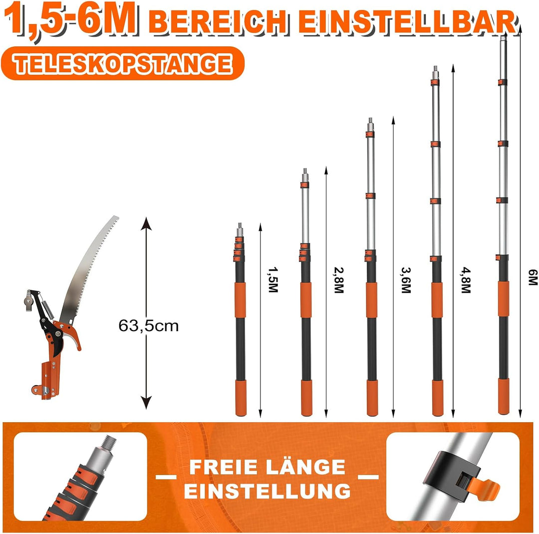 SISUPASSIE 6m Hochentaster mit Teleskopstiel, 2-in-1 Teleskop Astsäge für Äste, Professionelle Baums