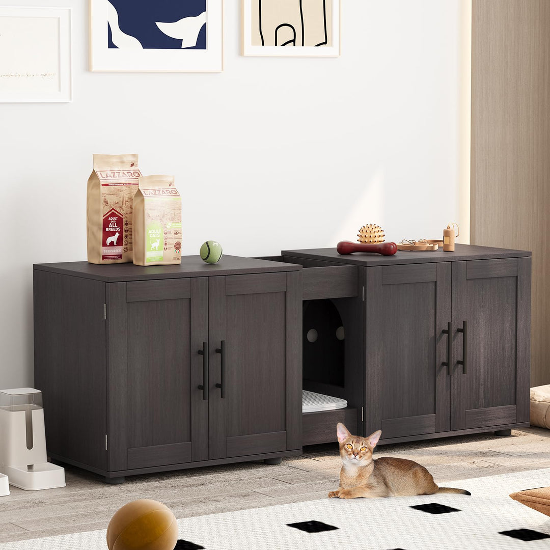 Katzenklo Schrank, 140 x 45 x 57 cm Versteckte Katzenschrank | Katzenkloschrank für 2 Katzen mit 2 F