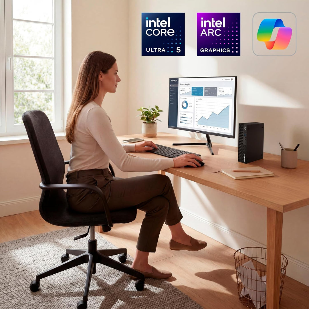 MEDION Picoworx T80 III Mini PC (Slim, Core Ultra 5 228V, 32GB DDR5 RAM, 1 TB SSD, ARC 130V, USB Typ