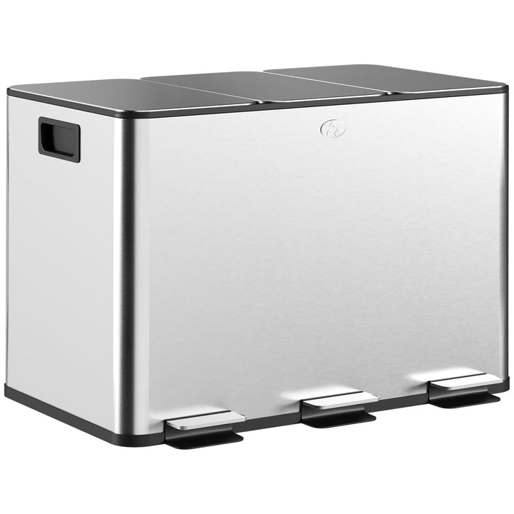 HOMCOM Küchenabfalleimer 3 x 10 l, Abfalltrennsystem aus Edelstahl, 3 Fächer, Pedal, herausnehmbare