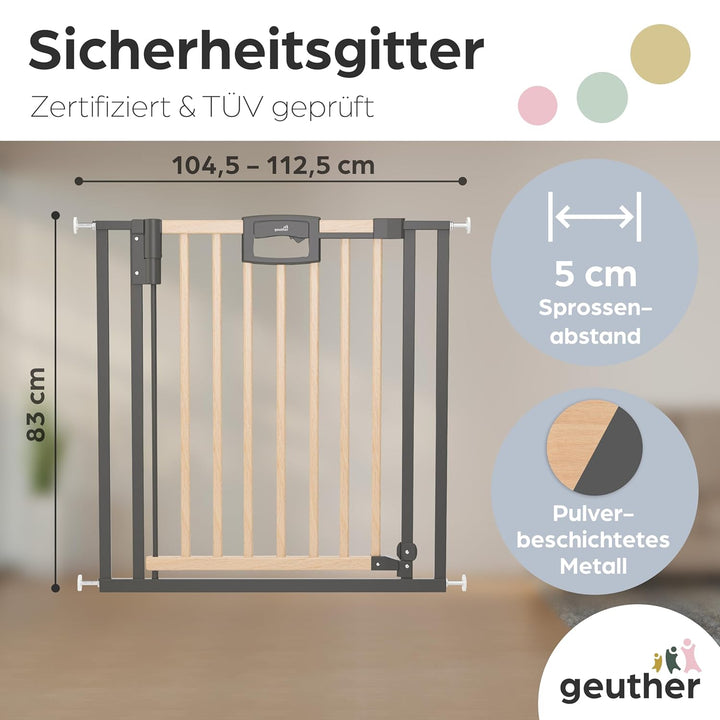 Geuther Türschutzgitter Easylock Plus | Treppenschutzgitter ohne Bohren Breite 104,5-112,5 cm | Türg