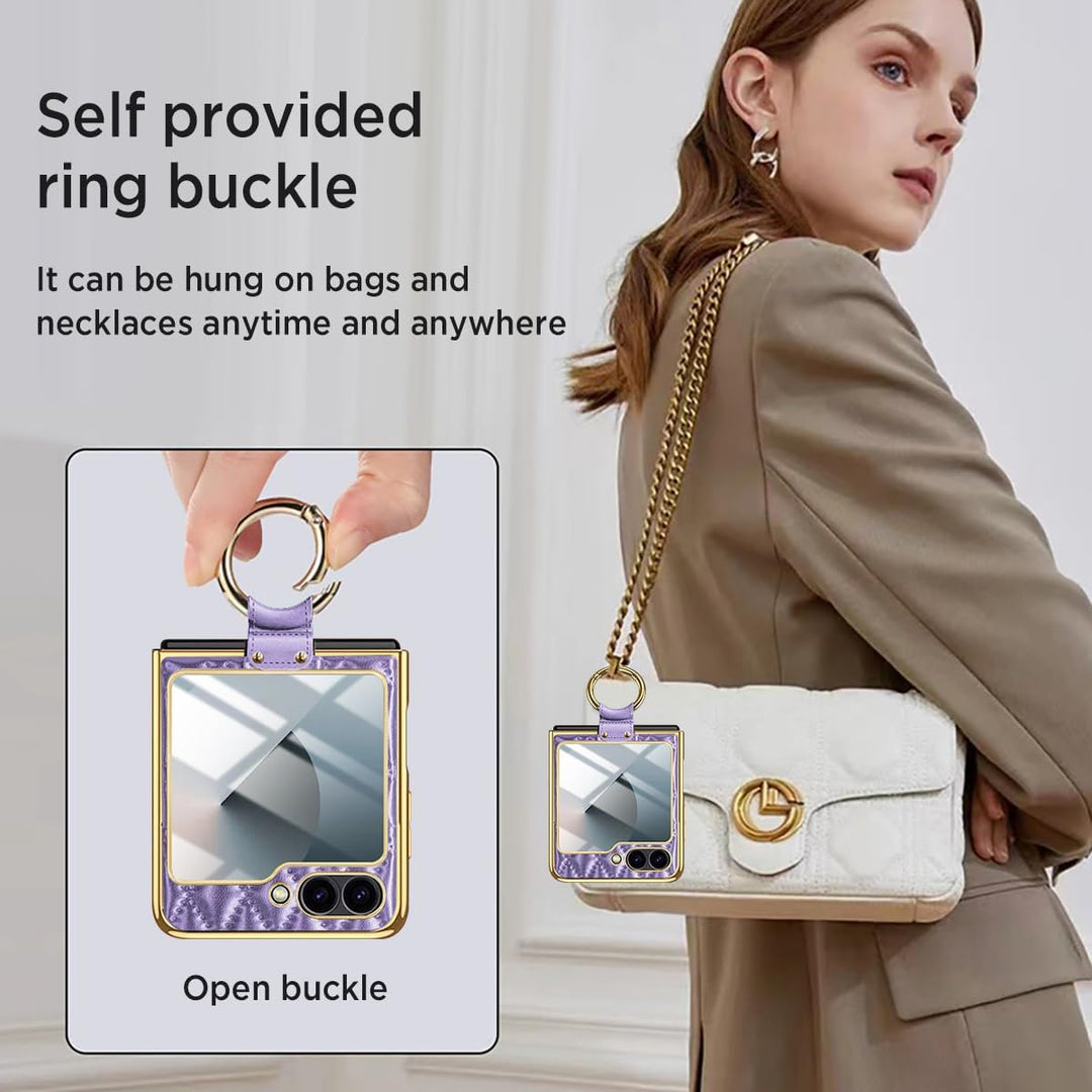 Miimall Lederhülle Kompatibel mit Samsung Galaxy Z Flip 6/Flip7 FE Hülle mit Kameraschutz+Ring Ständ